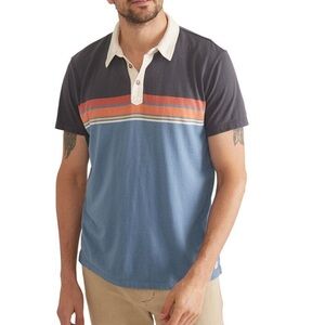 Marine Layer Striped Polo Blue Cotton Modal Blend Sz L
